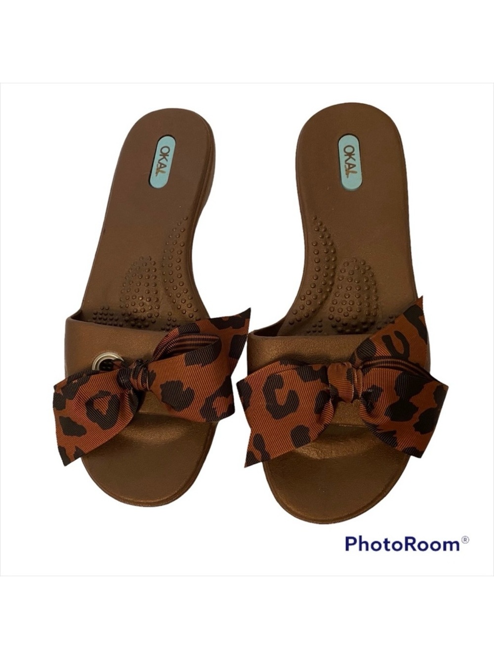 Oka B Okabashi sandals slides Shoes Brown flats Grosgrain bow Size M 7 - 8